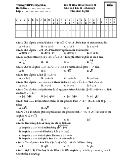 Đề kiểm tra Giải tích 12 chương 4 (Số phức) trường THPT Lê Quý Đôn – Bến Tre