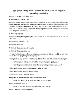 Ngữ pháp Tiếng Anh 7 Global Success Unit 12 English speaking countries