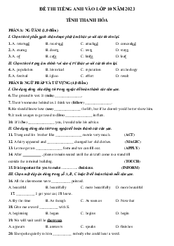 Đề thi thử tiếng Anh vào lớp 10 Thanh Hóa năm 2023 số 2