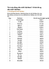 Tỉnh nào đông dân nhất Việt Nam? 10 tỉnh đông dân nhất Việt Nam