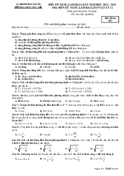 Đề thi thử THPT Quốc gia năm 2023 môn Vật lí lần 1 trường Yên Thế, Bắc Giang (có đáp án)