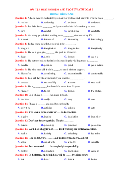 Bài tập trắc nghiệm cấu tạo từ và từ loại 2 trong Tiếng Anh lớp 12 (có đáp án)
