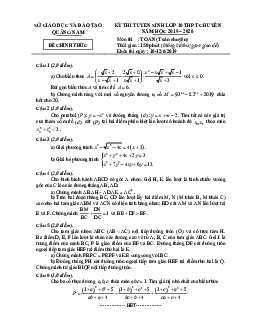 Đề tuyển sinh lớp 10 năm 2019 – 2020 môn Toán sở GD&ĐT Quảng Nam (chuyên Toán)