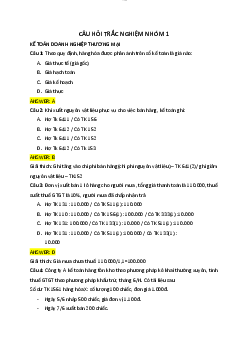 Tổng hợp câu hỏi trắc nghiệm môn Nguyên lý kế toán có đáp án