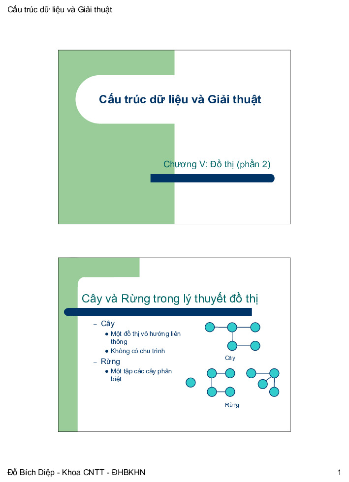 Chương V Đồ thị (phần 2) - Giáo trình Cấu trúc dữ liệu và giải thuật | Trường Đại học Bách khoa Hà Nội
