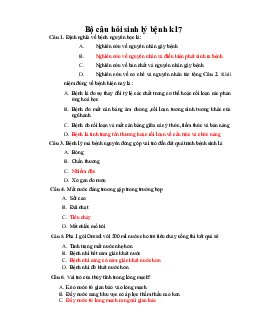 Đề cương câu hỏi trắc nghiệm môn Sinh lý bệnh có đáp án