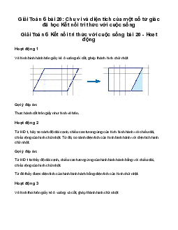 Giải Toán 6 Bài 20: Chu vi và diện tích của một số tứ giác đã học | Kết nối tri thức