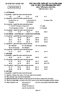 Đề Thi Tuyển Sinh Lớp 10 THPT Chuyên Nguyễn Trãi, Hải Dương Năm Học 2020-2021 (có đáp án)