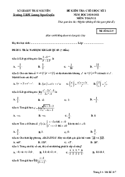 Đề thi HK2 Toán 11 năm 2020 – 2021 trường Lương Ngọc Quyến – Thái Nguyên