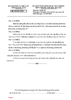 Đề Tuyển Sinh Lớp 10 Chuyên Sử Sở GD Quảng Nam 2022-2023 Có Đáp Án