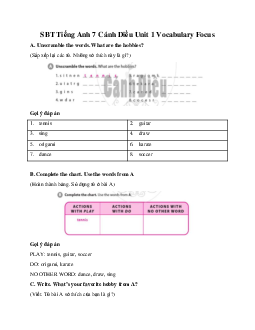 SBT Tiếng Anh 7 Explore English Cánh Diều Unit 1 Vocabulary Focus