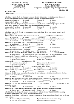 Kỳ Thi Năng Khiếu Lần 2 Năm Học 2019 - 2020 Môn Tiếng Anh Khối 11 Chuyên Trường Thpt Chuyên Nguyễn Trãi - Hải Dương Dành Cho Lớp 11a1