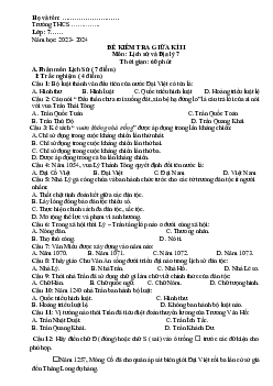 Đề thi giữa học kì 2 môn Lịch sử - Địa lí 7 năm 2023 - 2024 sách Chân trời sáng tạo - Đề 4