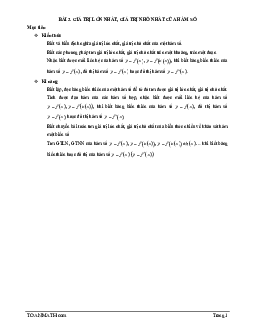 Bài giảng giá trị lớn nhất và giá trị nhỏ nhất của hàm số Toán 12