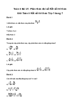 Giải Toán 8 Bài 21: Phân thức đại số | Kết nối tri thức