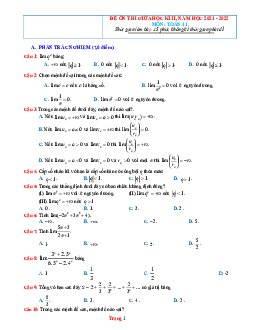 Đề ôn thi giữa kì 2 Toán 11 năm học 2021-2022 - Đề 8 (có đáp án)