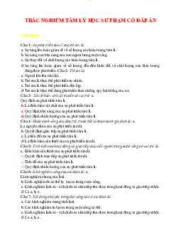 Trắc nghiệm tâm lý sư phạm có đáp án | Đại học Sư Phạm Hà Nội
