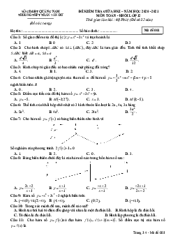 Đề thi giữa HK1 Toán 12 năm 2020 – 2021 trường THPT Trần Văn Dư – Quảng Nam
