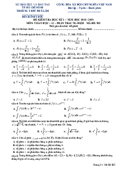 Đề thi học kì 2 Toán 12 năm 2018 – 2019 trường THPT Phú Lâm – TP HCM