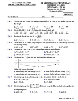 Đề kiểm tra chất lượng lần 1 Toán 10 năm 2022 – 2023 trường THPT chuyên Thái Bình