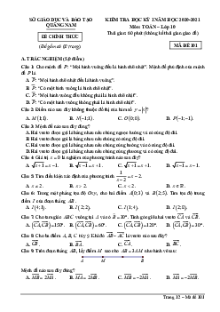 Đề kiểm tra học kỳ 1 Toán 10 năm 2020 – 2021 sở GD&ĐT Quảng Nam