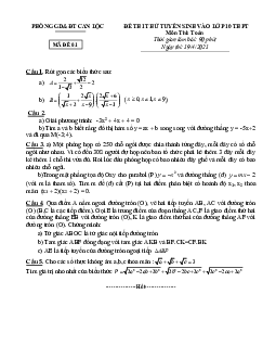 Đề thi thử Toán vào lớp 10 năm 2021 – 2022 phòng GD&ĐT Can Lộc – Hà Tĩnh
