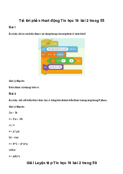 Giải Tin học 10 Bài 2: Biến, phép gán và biểu thức số học | Cánh diều