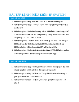 Bài tập câu lệnh điều kiện if, switch - Nhập môn lập trình | Trường Đại học CNTT Thành Phố Hồ Chí Minh