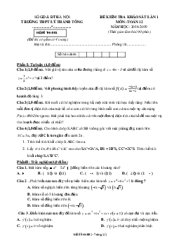 Đề kiểm tra khảo sát Toán 12 năm 2018 – 2019 trường THPT Lý Thánh Tông – Hà Nội lần 1