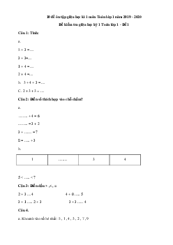 Top 10 đề ôn tập giữa học kì 1 môn Toán lớp 1 năm 2019 - 2020
