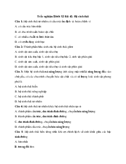 Bài tập trắc nghiệm Sinh học 12 bài 42: Hệ Sinh thái