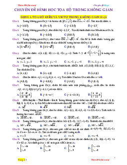 Bài tập trắc nghiệm chuyên đề hình học tọa độ trong không gian có lời giải chi tiết Toán 12