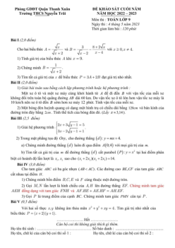 Đề khảo sát cuối năm Toán 9 năm 2022 – 2023 trường THCS Nguyễn Trãi – Hà Nội