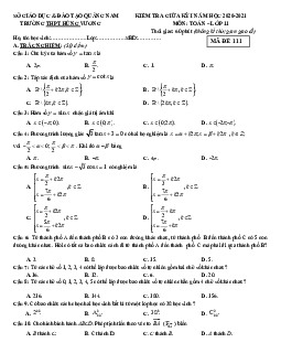 Đề thi giữa HK1 Toán 11 năm 2020 – 2021 trường THPT Hùng Vương – Quảng Nam