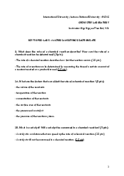 Key to Pre Lab 5 - Chemistry Laboratory | Trường Đại học Quốc tế, Đại học Quốc gia Thành phố HCM