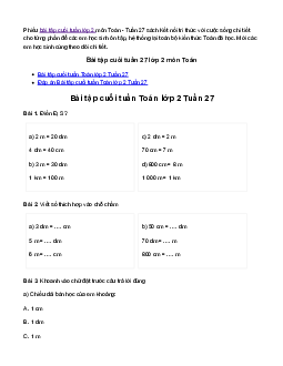 Bài tập cuối tuần lớp 2 môn Toán Kết nối tri thức - Tuần 27