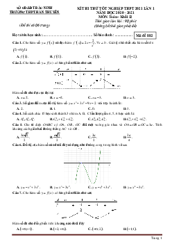 Đề thi thử tốt nghiệp môn toán 2021 trường thpt hàn thuyên lần 1 có đáp án
