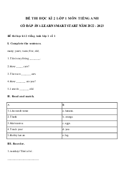 Đề thi tiếng Anh lớp 1 học kỳ 2 i-Learn Smart Start năm 2023 số 2