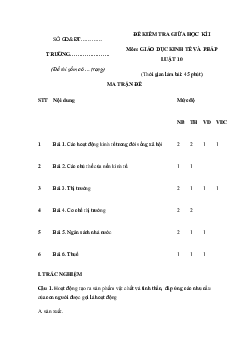 Giải đề thi giữa học kì 1 lớp 10 năm 2023 - 2024 sách Cánh diều | Kinh tế và Pháp luật 10  bộ 1