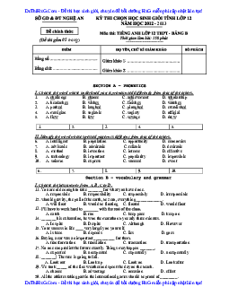 Đề thi học sinh giỏi môn Tiếng Anh SGD và ĐT Nghệ An năm học 2012 - 2013 (có đáp án)