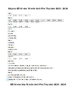 Đề thi vào 10 môn Tiếng Anh năm 2023 - 2024 sở GD&ĐT Phú Thọ