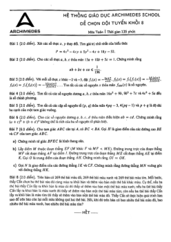 Đề chọn đội tuyển Toán 8 năm 2022 – 2023 hệ thống GD Archimedes School – Hà Nội