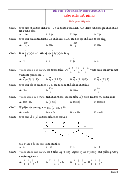 Đề thi tốt nghiệp thpt 2020 môn toán đợt 1 có đáp án và lời giải chi tiết