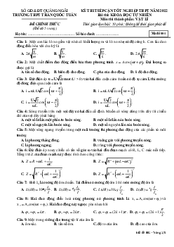 Đề thi thử THPT Quốc gia 2022 môn Vật Lí lần 1 trường THPT Trần Quốc Tuấn, Quảng Ngãi