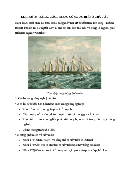 Lịch sử 10 bài 32: Cách mạng công nghiệp ở Châu Âu