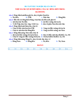 Trắc nghiệm Địa 6 Bài 25: Thực hành sự chuyển động của các dòng biển trong đại dương (có đáp án)