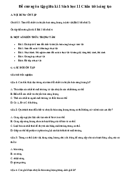 Đề cương ôn tập giữa học kì 1 môn Sinh học 11 sách Chân trời sáng tạo