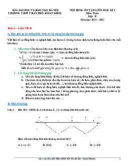 Ôn tập giữa học kì 1 Toán 12 năm 2021 – 2022 trường THPT Trần Phú – Hà Nội