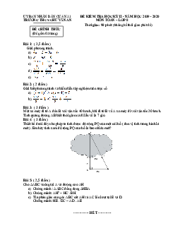 Đề thi HK2 Toán 8 năm 2019 – 2020 trường THCS Chu Văn An – TP HCM