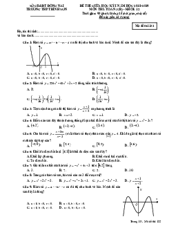 Đề thi giữa học kỳ 1 Toán 12 năm 2018 – 2019 trường THPT Bình Sơn – Đồng Nai
